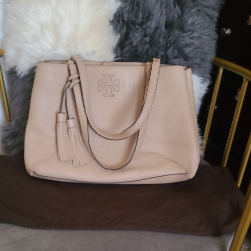Tory Burch Cream Leather Tote Bag